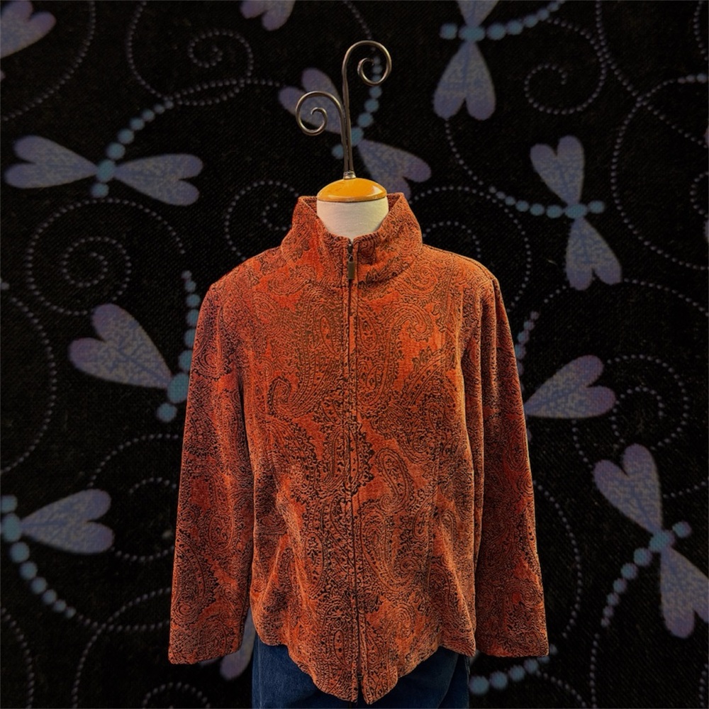 dressbarn Women's Rust Paisley Teddy Jacket